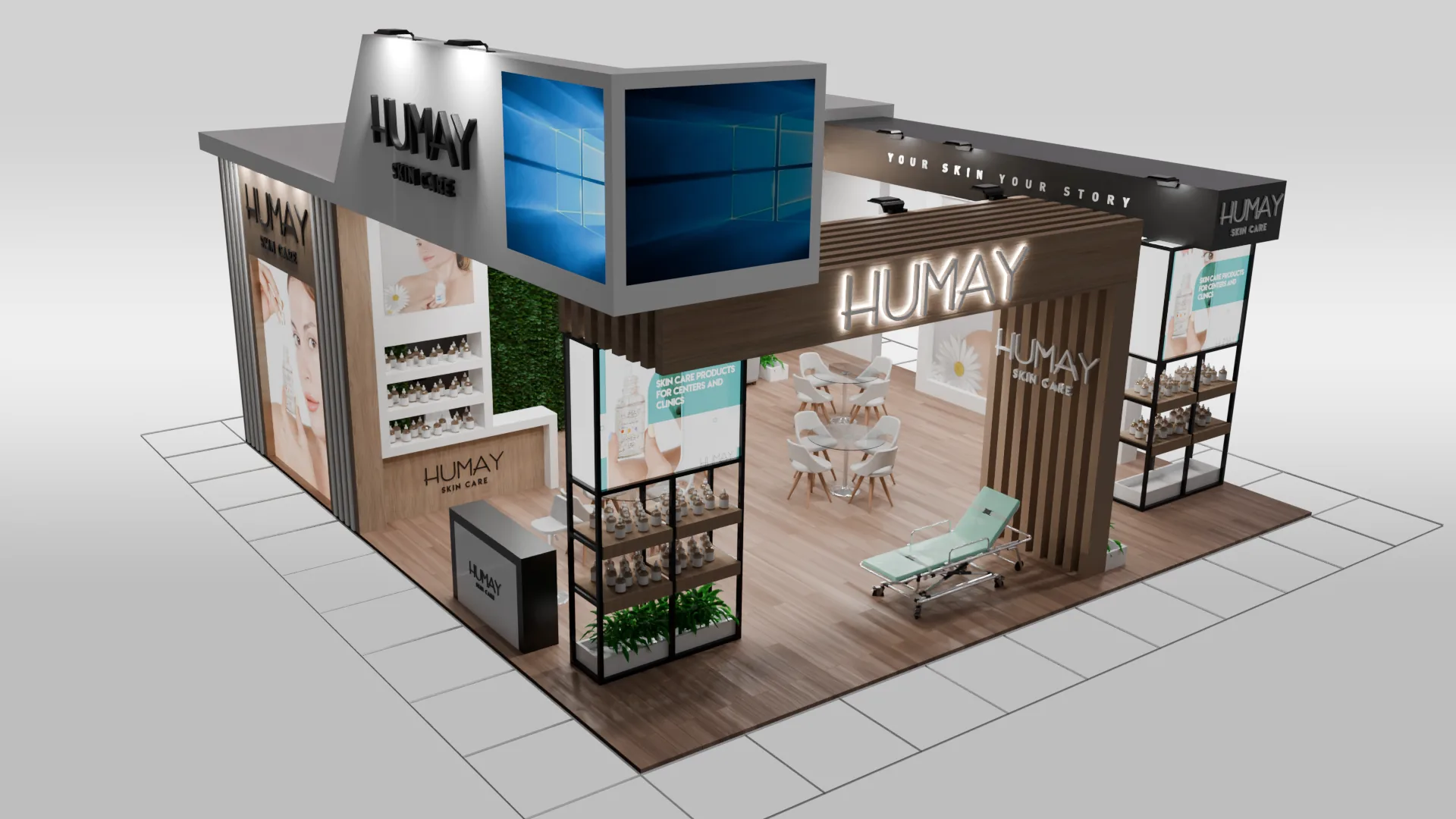 Humay Kozmetik stand tasarımının giriş cephesi
