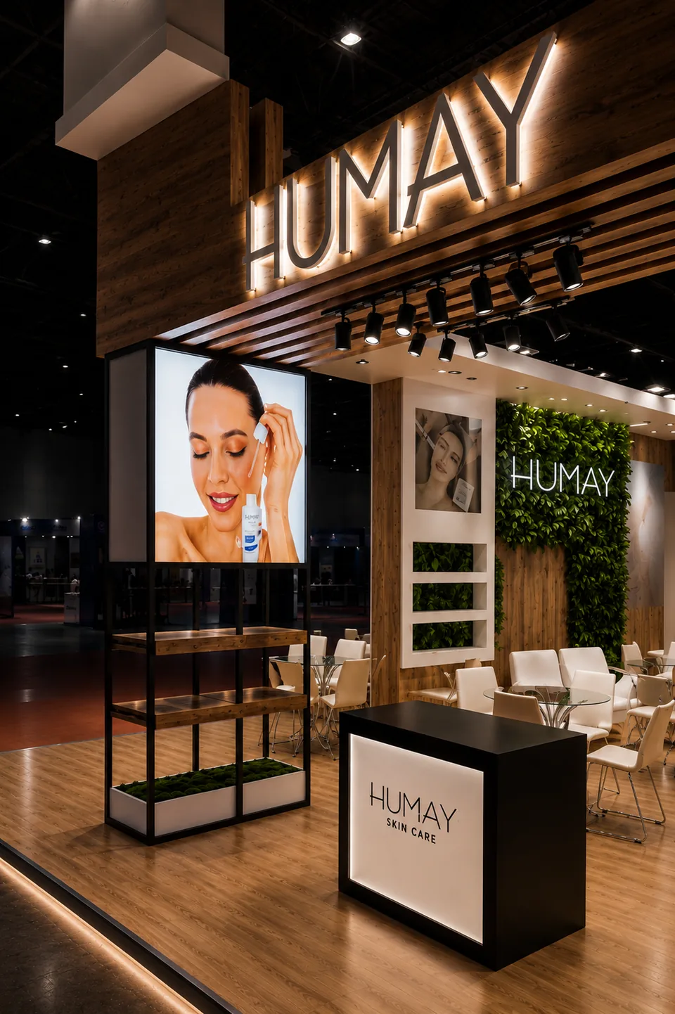 Humay Kozmetik standındaki logo ve ürün sergileme detayı