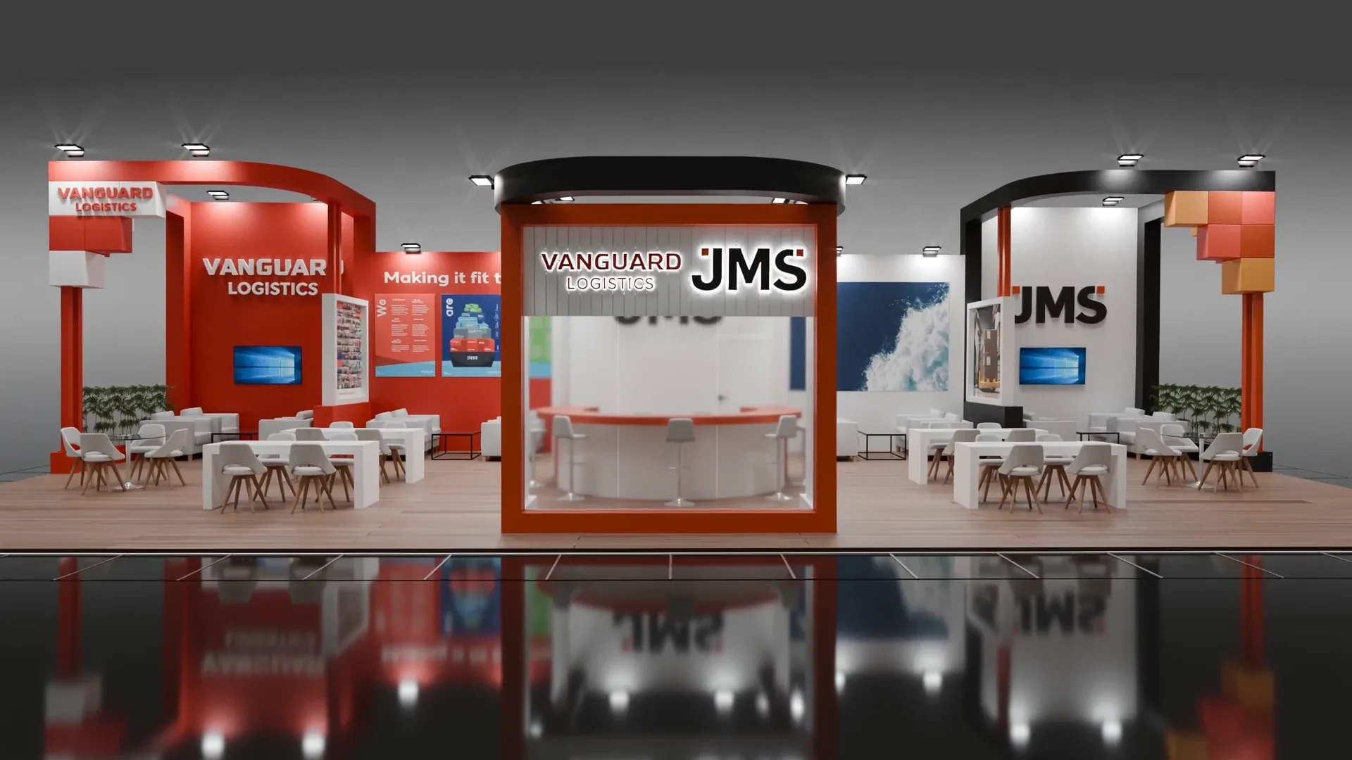 JMS Logistech 2024 standının 360 derece vitrininden genel görünüm